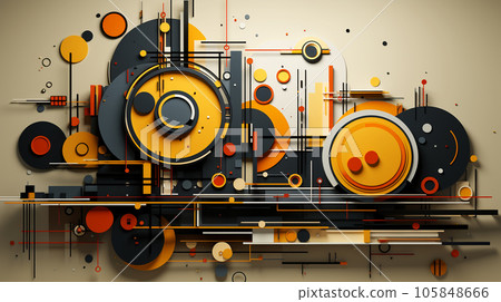 Geometric abstract art poster with squares and circles shapes and figures, wallpaper and postcard, flyer Geometric abstract art poster with squares and circles shapes and figures, wallpaper and postcard, flyer 105848666