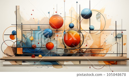 Geometric abstract art poster with squares and circles shapes and figures, wallpaper and postcard, flyer 105848678