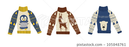 Christmas ugly sweater party, decoration for Christmasm, set of vector ugly sweater party. 105848761