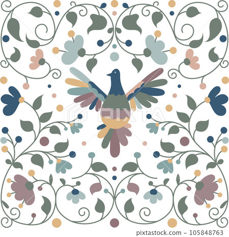 Mexican otomi embrodery seamless pattern. Colorful Mexican Traditional Textile Embroidery Style. Folk otomi style graphic, wallpaper. Festive mexican floral motif. Mexican otomi embrodery seamless pattern. Colorful Mexican Traditional Textile Embroidery Style. Folk otomi style graphic, wallpaper. Festive mexican floral motif. 105848763
