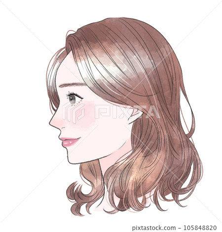 Feminine female profile watercolor style illustration Feminine female profile watercolor style illustration 105848820