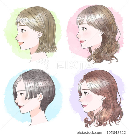 Female profile watercolor style illustration set Female profile watercolor style illustration set 105848822