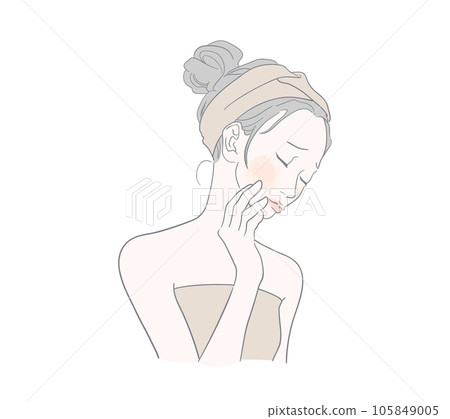 A young woman who suffers from rough skin, redness of the skin, and skin troubles 105849005