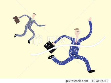 A businessman who overtakes his rival and cuts the goal tape A businessman who overtakes his rival and cuts the goal tape 105849012