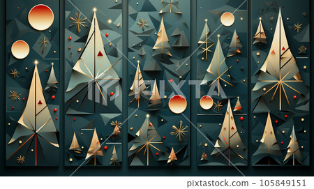 Christmas greeting card with unusual abstract Christmas tree, New Year tree, holiday concept Christmas greeting card with unusual abstract Christmas tree, New Year tree, holiday concept 105849151