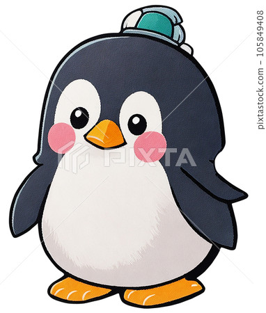 penguin on a winter hat penguin on a winter hat 105849408