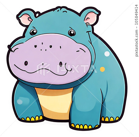 Cute blue hippopotamus cartoon 105849414