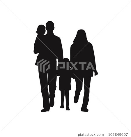 Family silhouettes, parents with their little baby. Families with little child Family silhouettes, parents with their little baby. Families with little child 105849607