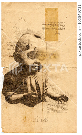 3d illustration of spooky,creepy and scary vintage baby dolls drawing in style of Leonardo Da Vinci 3d illustration of spooky,creepy and scary vintage baby dolls drawing in style of Leonardo Da Vinci 105849731