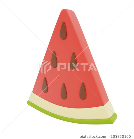 Cut triangular red watermelon slice with dark seeds without background. PNG. 3D rendering Cut triangular red watermelon slice with dark seeds without background. PNG. 3D rendering 105850100