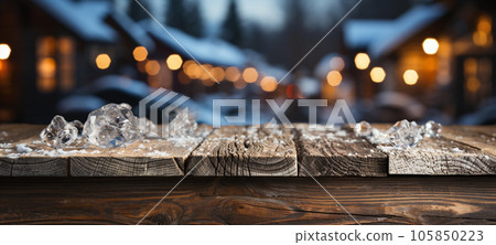 Christmas Themed Decorative Empty Wooden Base For Product Item or Text Display. Generative AI. 105850223