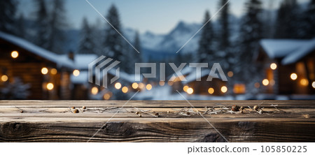 Christmas Themed Decorative Empty Wooden Base For Product Item or Text Display. Generative AI. 105850225