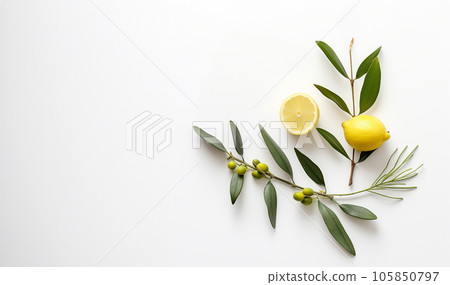sukkot symbols: palm tree and myrtle with lemon. High quality photo 105850797