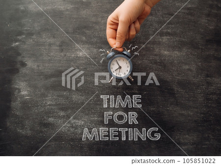 chalk text time for meeting on the blackboard chalk text time for meeting on the blackboard 105851022