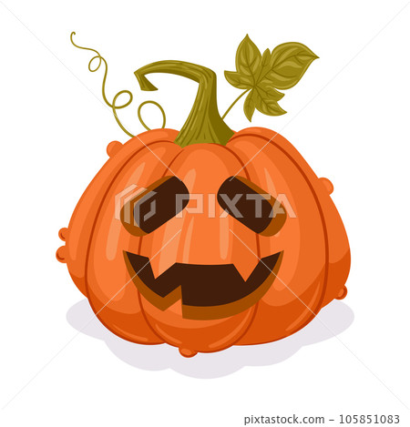 Pumpkin jack-o-lantern. Cartoon scary Halloween carved pumpkin decoration. Spooky Halloween pumpkin face flat vector illustration on white background Pumpkin jack-o-lantern. Cartoon scary Halloween carved pumpkin decoration. Spooky Halloween pumpkin face flat vector illustration on white background 105851083