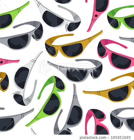 Sunglasses pattern. Retro 90s style shades seamless design, fashionable sport sunnies, trendy eyewear accessories flat vector endless background illustration 105851085