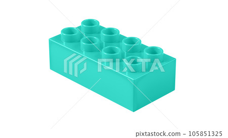 Turquoise Plastic Lego Block Isolated on a White Background. Turquoise Plastic Lego Block Isolated on a White Background. 105851325