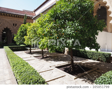 Beauty courtyard of palace in Saragossa city in Spain 105851799