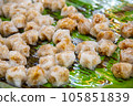 Saku sai mhoo is Thai food Stream. sweet pork wrap with flour 105851839