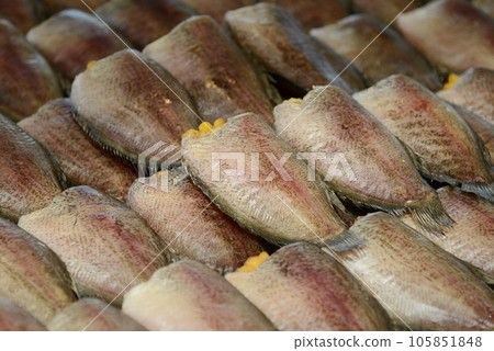 Dried fish in the market, close-up of the fish 105851848