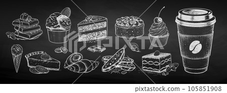 Desserts on chalkboard backgroun 105851908