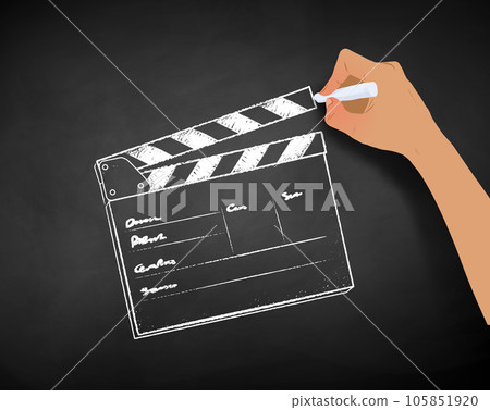 Hand drawing clapper board with chalk Hand drawing clapper board with chalk 105851920
