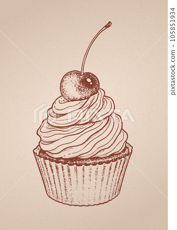 Cupcake with whipped cream and cherry Cupcake with whipped cream and cherry 105851934