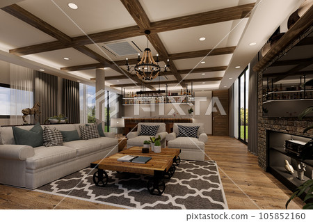 cozy  living room  interior design, 3d rendering 105852160