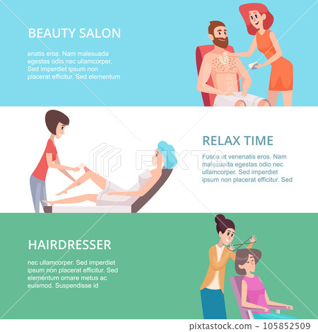 Beauty salon banners. hairdresser male and female depilation. Vector illustration 105852509