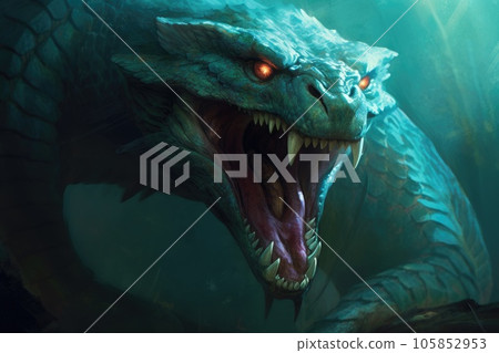 A vicious viper and ready to strike fangs. Generative AI 105852953