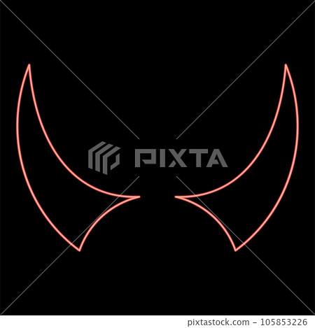 Neon horn of devil horns monster from hell Halloween carnival concept demon satan evil red color vector illustration image flat style Neon horn of devil horns monster from hell Halloween carnival concept demon satan evil red color vector illustration image flat style 105853226