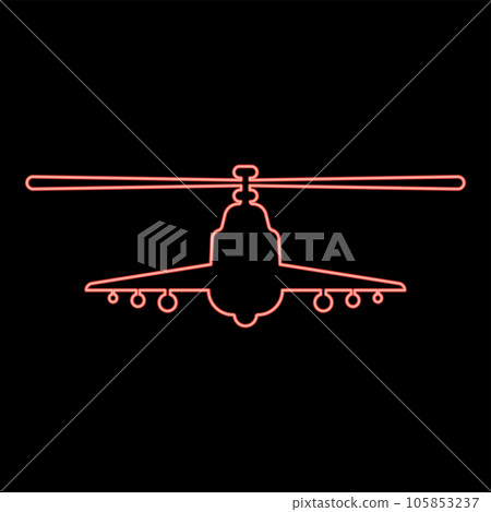 Neon combat helicopter attack military concept view front red color vector illustration image flat style 105853237