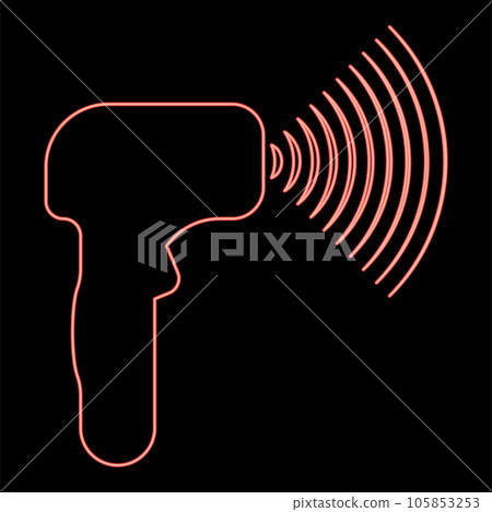 Neon emitter of waves electron gun manual thermometer forehead infrared device for measuring temperature non-contact contactless digital red color vector illustration image flat style Neon emitter of waves electron gun manual thermometer forehead infrared device for measuring temperature non-contact contactless digital red color vector illustration image flat style 105853253