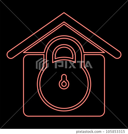 Neon lock house home protection with locked padlock concept safety defense security red color vector illustration image flat style Neon lock house home protection with locked padlock concept safety defense security red color vector illustration image flat style 105853315