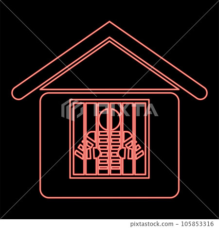 Neon prisoner in prison building red color vector illustration image flat style Neon prisoner in prison building red color vector illustration image flat style 105853316