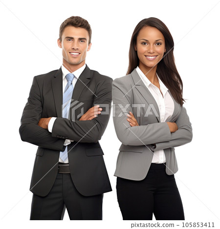 Happy multi ethnic business couple isolated 105853411
