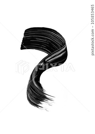 Black mascara brushstroke swatch isolated on white background. Cosmetic mascara smudged smear for design. Black mascara brushstroke swatch isolated on white background. Cosmetic mascara smudged smear for design. 105853465