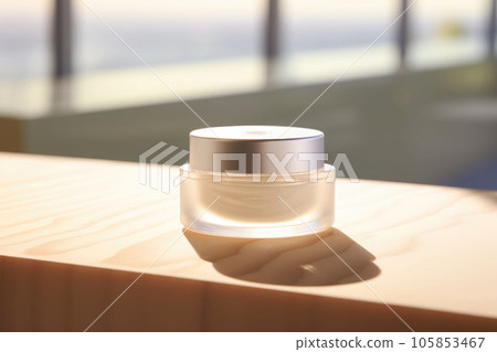 Cosmetic beauty product package. Antiage cream. Jar design on light background. AI generated 105853467