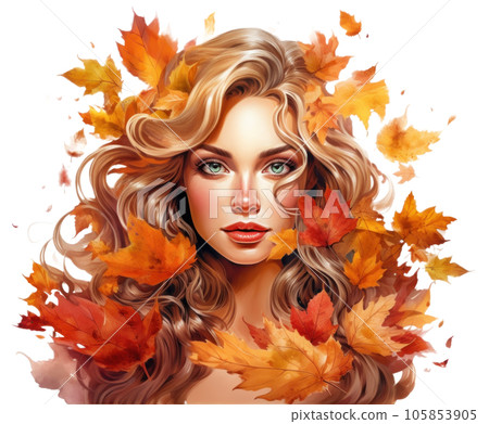 Autumn girl with falling leaves 105853905