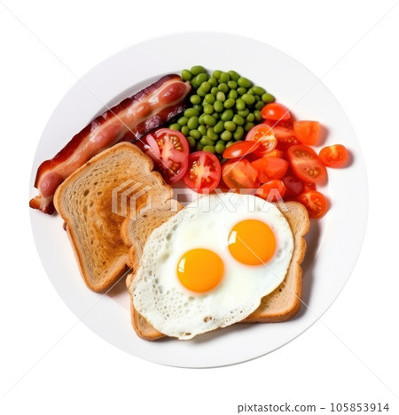 English breakfast with eggs, bacon and beans English breakfast with eggs, bacon and beans 105853914