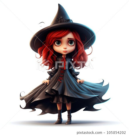 Witch Cartoon Girl Isolated on White Background. Generative ai 105854202
