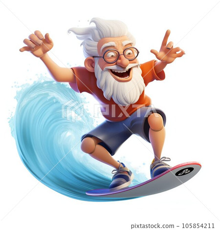 Funny Grandpa Surfing Isolated on White Background. Generative ai Funny Grandpa Surfing Isolated on White Background. Generative ai 105854211