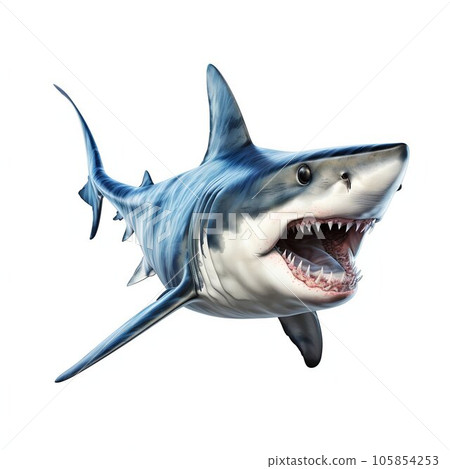 Angry Shark Isolated on White Background. Generative ai 105854253