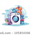 Washing machine and clothes. Laundry service concept isolated on white background 105854306
