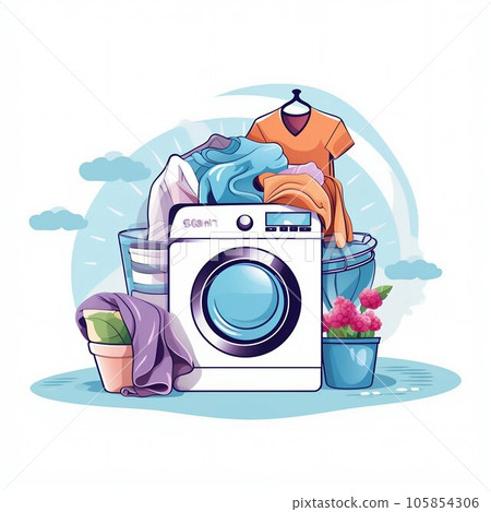 Washing machine and clothes. Laundry service concept isolated on white background 105854306