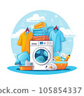 Washing machine and clothes. Laundry service concept isolated on white background 105854337