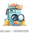Washing machine and clothes. Laundry service concept isolated on white background 105854358
