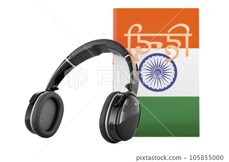 Hindi language textbook with headphones. Learn Hindi language, classes. 3D rendering Hindi language textbook with headphones. Learn Hindi language, classes. 3D rendering 105855000