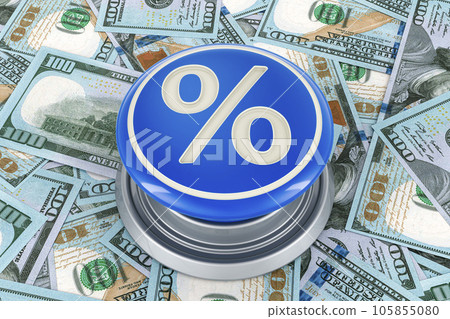 Percent button on the dollar background, 3D rendering 105855080