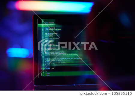 Seen from behind business woman coding 105855110